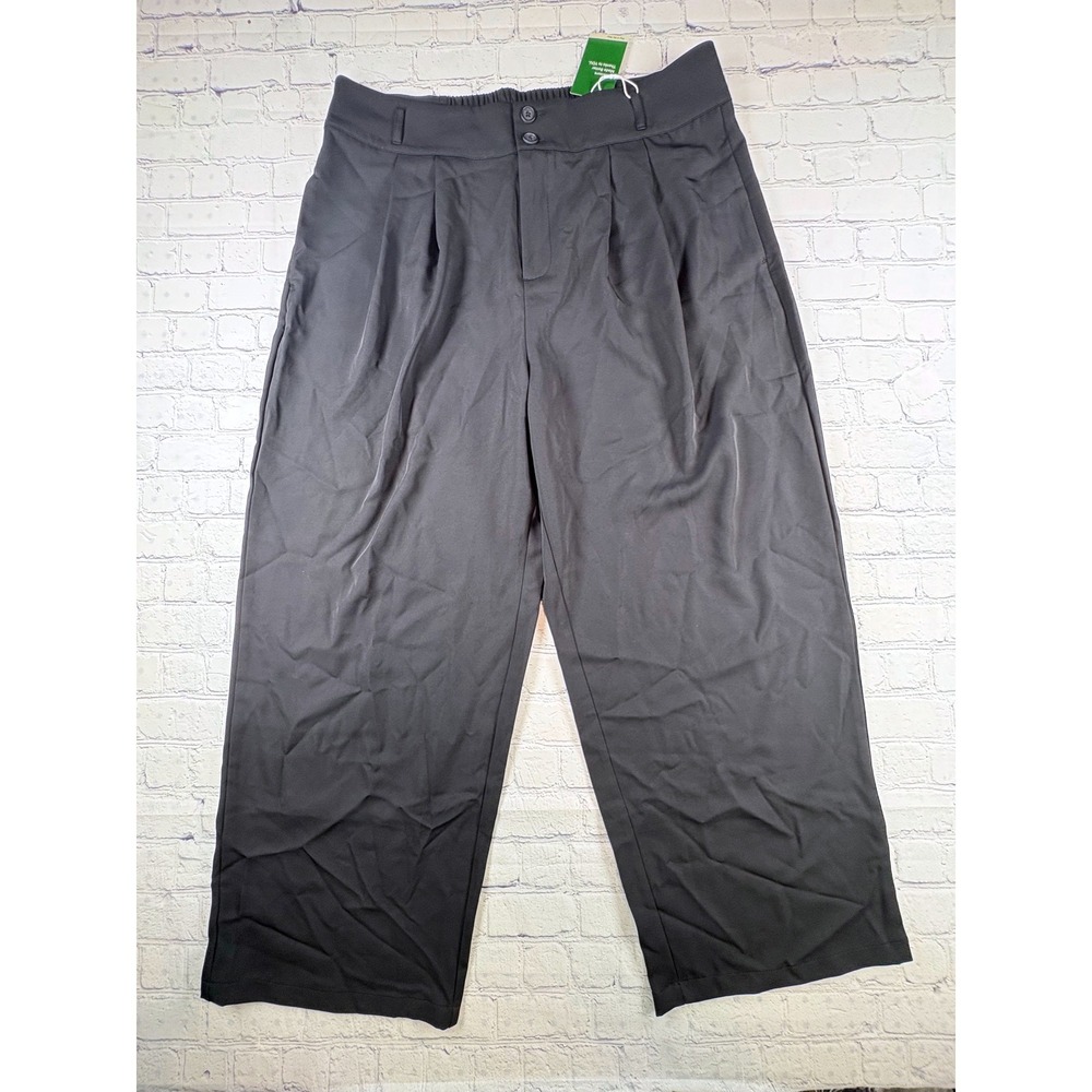 Halara Wide Leg Pants Women 1X Black New Pleated Elastic Waist Trousers